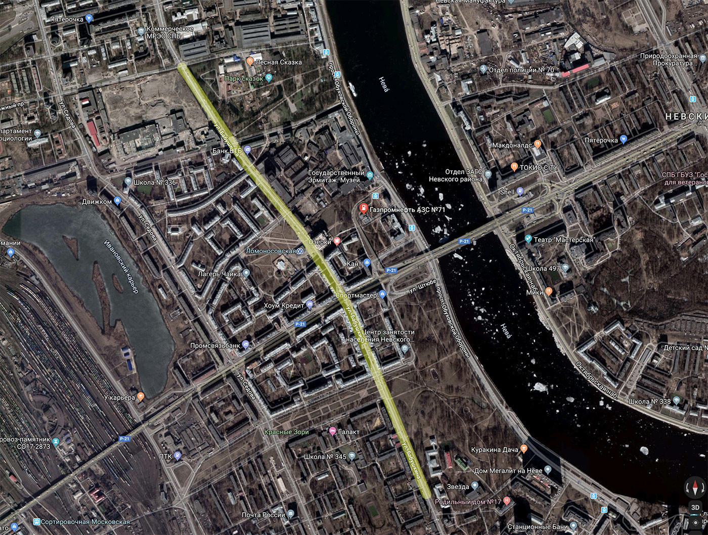 Улица Бабушкина вдоль набережной Невы. Фото © Google Maps