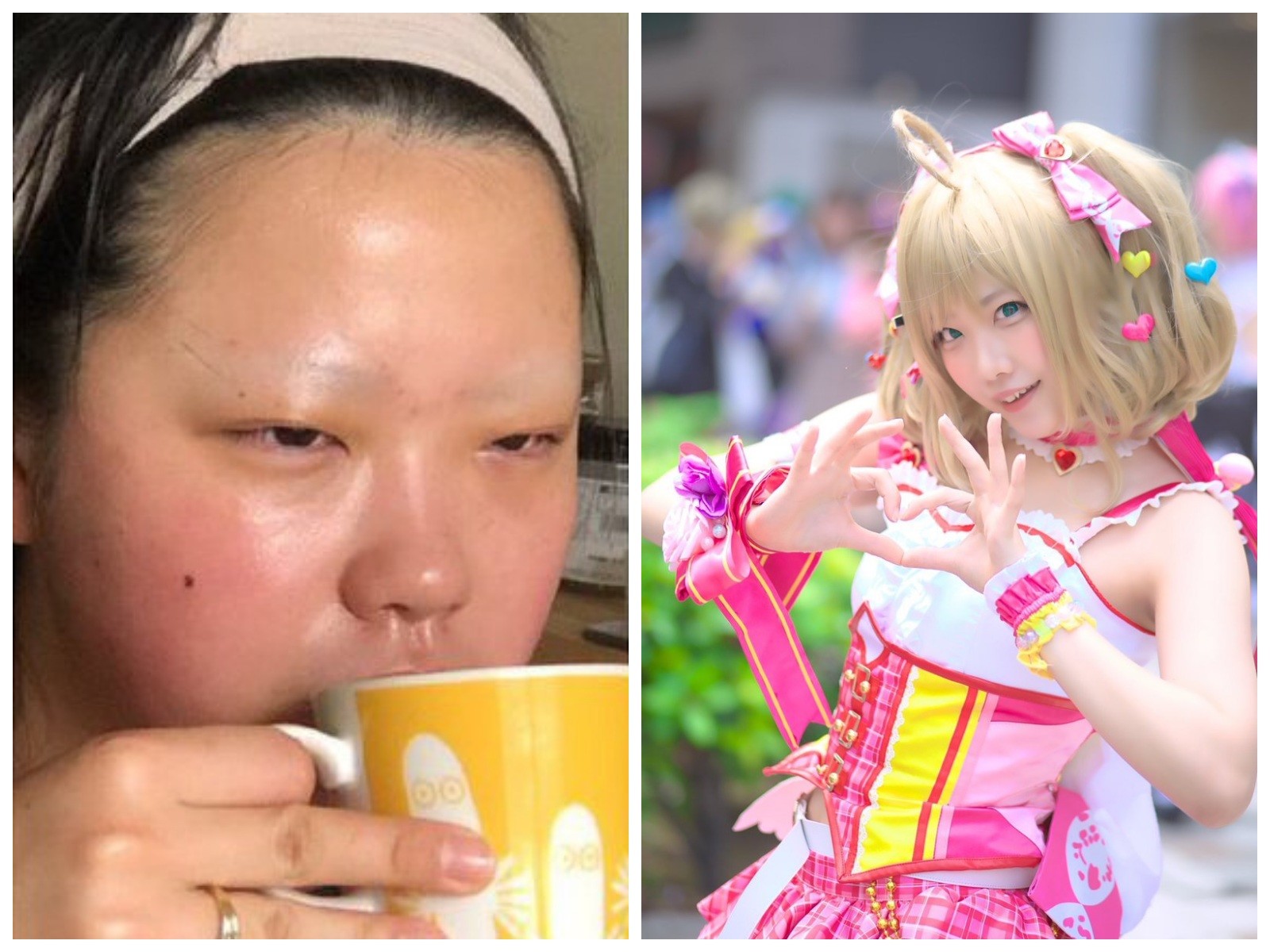 Слева — снимок до макияжа, справа — после. Фото © Twitter / itws_a