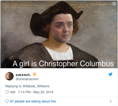 "Девочка — это Христофор Колумб". Фото © Скриншот из twitter/oniriainsomni