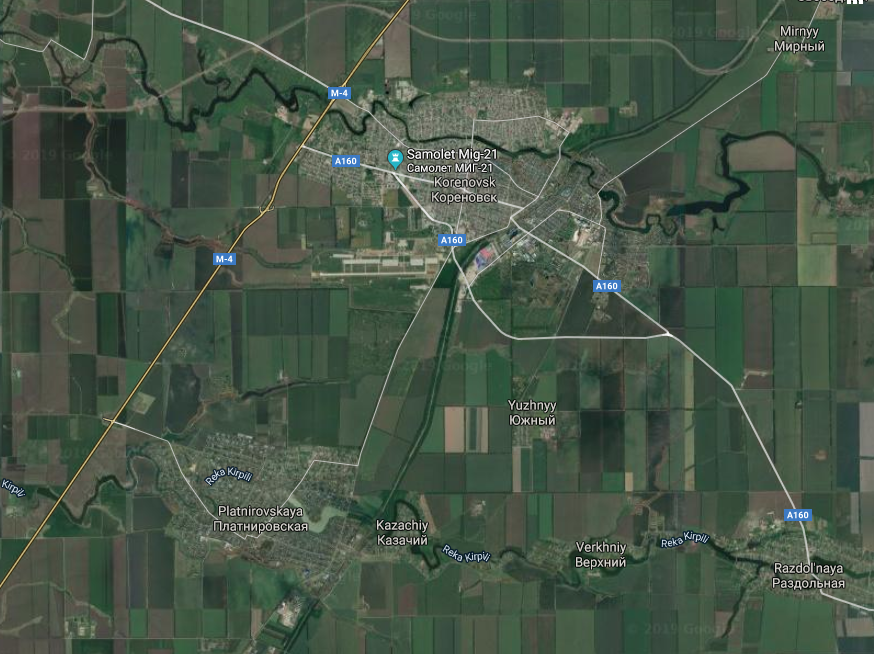 Между Платнировской и Кореновском всего несколько километров. Фото © Google Maps
