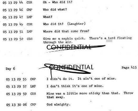Фрагмент расшифровки переговоров астронавтов на борту "Аполлон-10". Фото © boingboing.net
