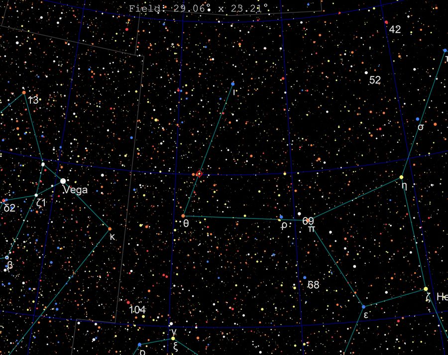 Звезда HD 162826 (обведена красным) в созвездии Геркулеса. Фото © Wikipedia