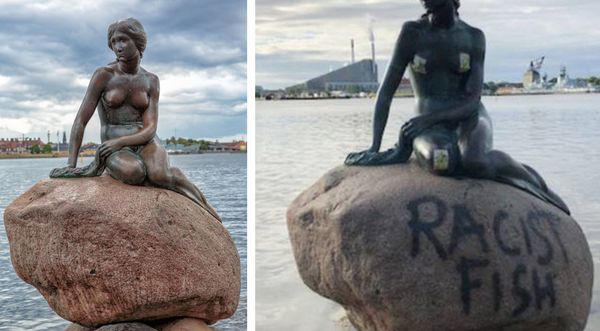 Racist fish. В Копенгагене знаменитая статуя Русалочки пострадала от вандалов