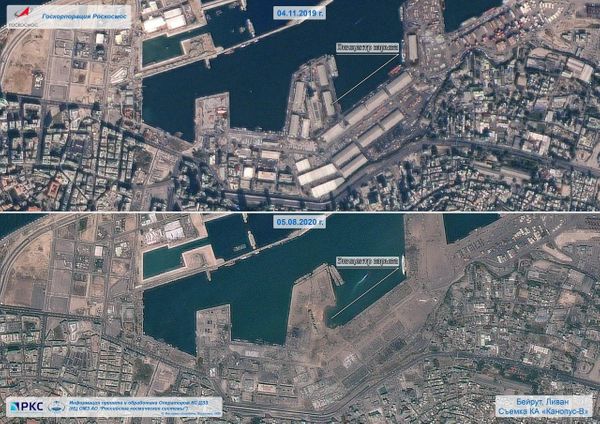 Роскосмос показал снимки уничтоженного порта Бейрута. С орбиты виден масштаб разрушений