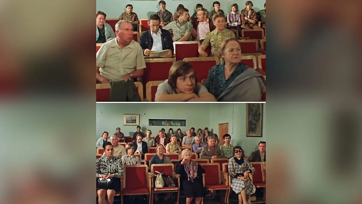 В советском фильме "Афоня" в двух сценах сидят одинаковые люди, причём на одних и тех же местах. Кадр из фильма "Афоня", режиссёр Георгий Данелия, сценарист Александр Бородянский / Kinopoisk