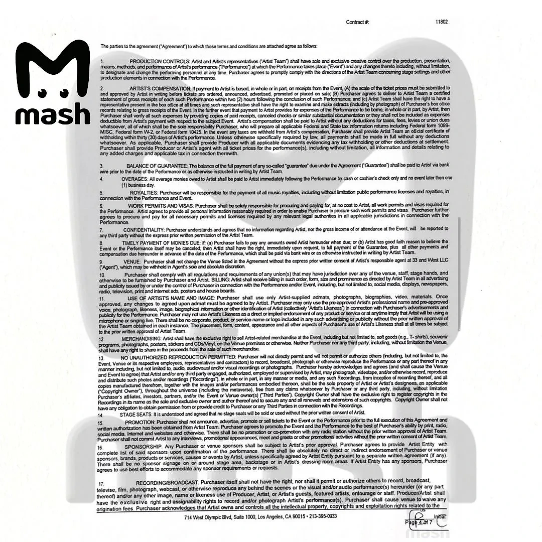 Контракт Канье Уэста о проведении концерта в Москве. Фото © Telegram / Mash 