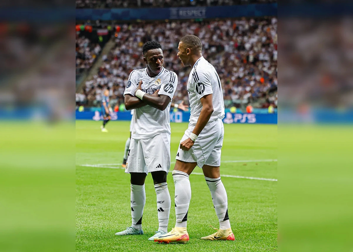 Винисиус и Килиан Мбаппе, дебютировавший за "Реал". Обложка © X / Real Madrid C.F.