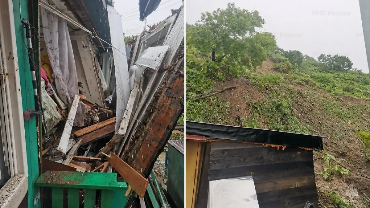 Последствия схода селя. Фото © Telegram / МЧС по Сахалинской области