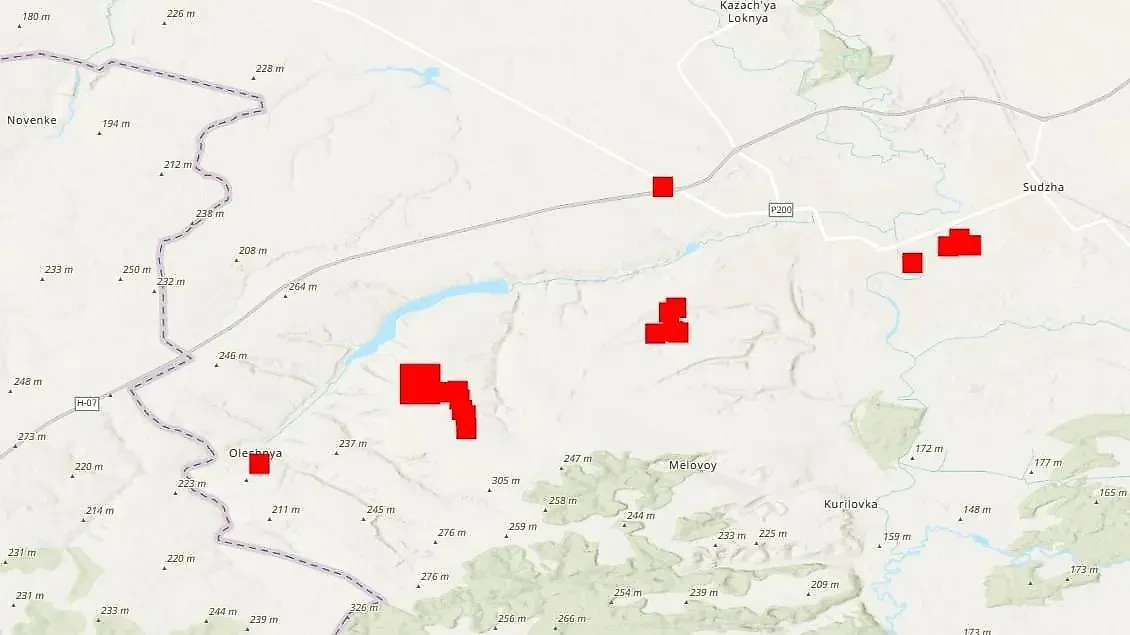 Карта пожаров в Курской области, где сейчас идут бои. Фото © Telegram / Портфель Генштаба