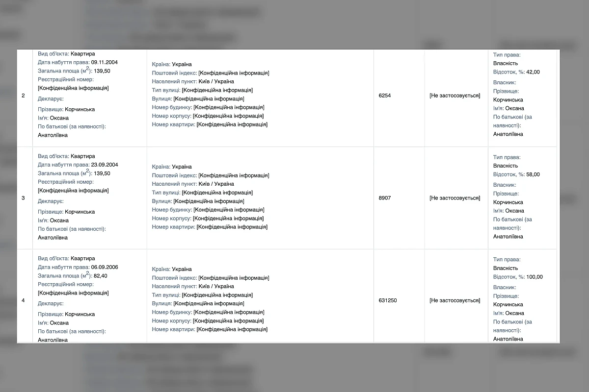 Последняя доступная декларация о доходах Оксаны Корчинской. Фото © public.nazk.gov.ua