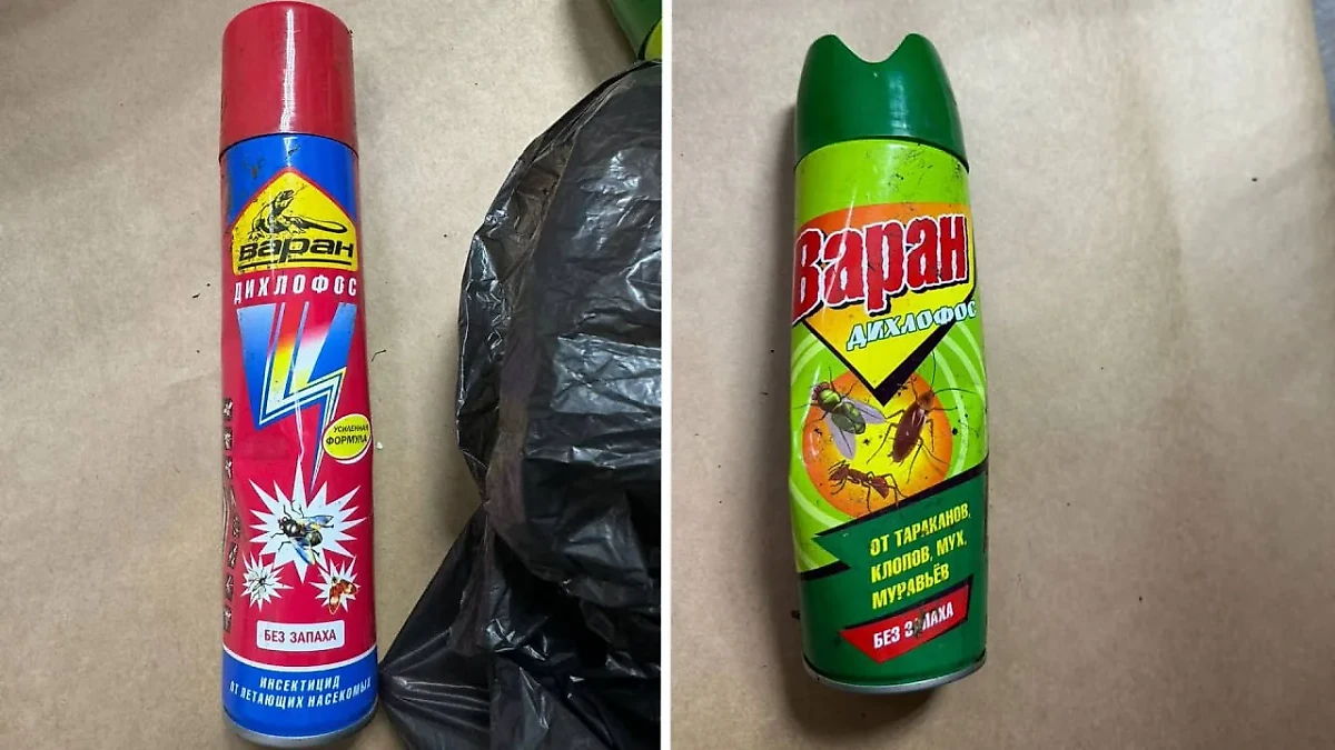 Дихлофос, изъятый из дома семьи под Красноярском. Обложка © Telegram / ГСУ СК России по Красноярскому краю и Республике Хакасия