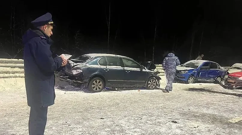 Массовое ДТП на трассе М11 произошло по вине водителя "чери". Обложка © VK / "СУ СК России по Новгородской области"