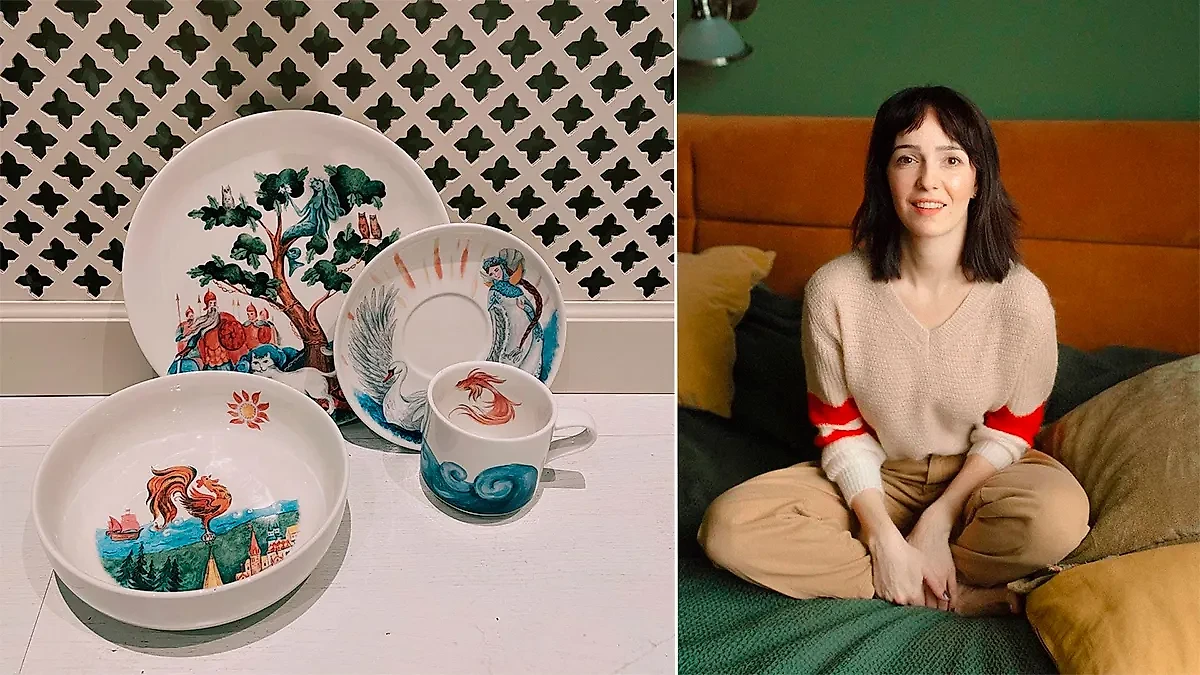 Какие хобби звёзд можно перенять? Фарфоровый сервиз с иллюстрациями от Валерии Ланской. Фото © VK / Валерия Ланская. Официальная группа / Фотограф Ivan Karasev, © Instagram (соцсеть запрещена в РФ; принадлежит корпорации Meta, которая признана в РФ экстремистской) / createbyvalerie