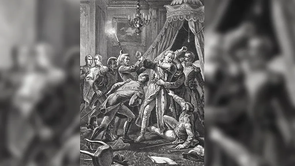 С помощью заговорщиков — пятой колонны, подогреваемой английскими дипломатами, — накануне войны с Британией был убит император Павел I. Фото © "Убийство императора Павла I" / Wikipedia
