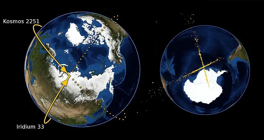 Столкновение спутников "Космос-2251" и Iridium 33: как это было. Фото © Wikipedia 