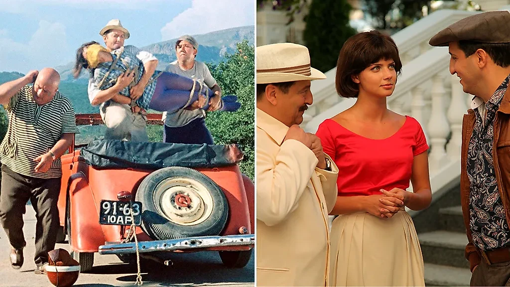 Старые советские фильмы часто портят современные режиссёры. Фото © "Кавказская пленница, или Новые приключения Шурика (1966)" реж. Леонид Гайдай, сценаристы Леонид Гайдай, Яков Костюковский, Морис Слободской, "Кавказская пленница! (2014)" реж. Максим Воронков, сценарист Кирилл Зубков / Kinopoisk