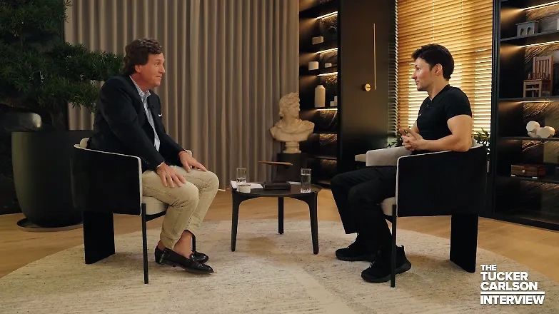 Павел Дуров даёт интервью Такеру Карлсону. Обложка © Кадр видео Telegram / Tucker Carlson Network