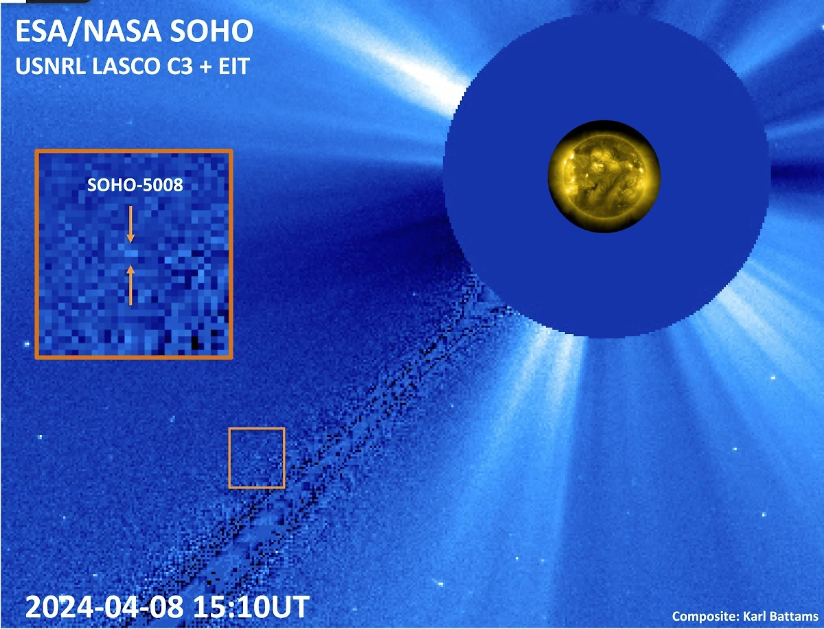 Объект SOHO-5008 на снимке космической обсерватории SOHO. Фото © Х / SungrazerComets