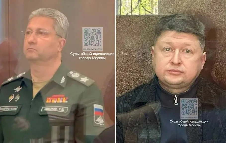Иванов (слева) и его кум Бородин на судебных заседаниях. Обложка © Telegram / Суды общей юрисдикции города Москвы