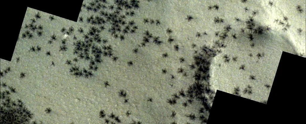 Гнездо жутких "пауков" засняли в "городе инков" на Марсе. Фото © Европейское космическое агентство (ЕКА)
