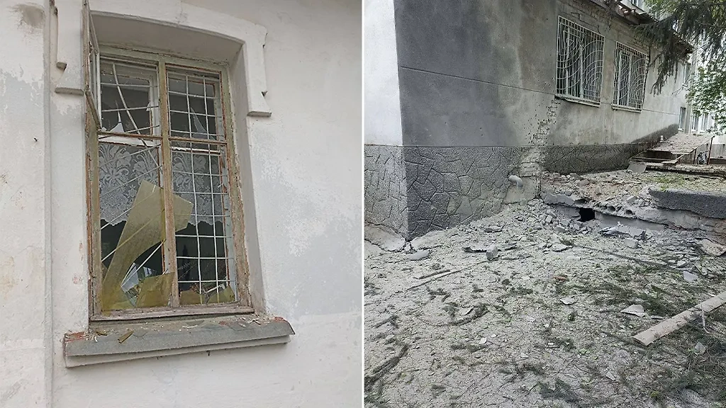 Здание поликлиники в Каховке после обстрела ВСУ. Обложка © Telegram / Павел Филипчук 
