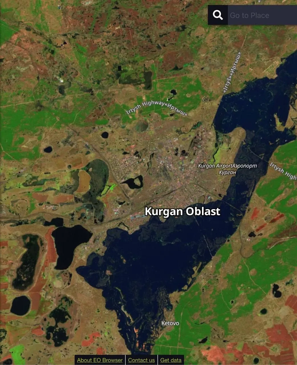 Масштабы паводка в Курганской области. Снимки из космоса. Фото © Telegram / силаVправде (V. Шумков)