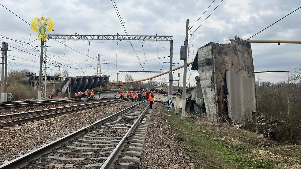 Последствия обрушения моста в Вязьме Смоленской области. Обложка © Telegram / Московская межрегиональная транспортная прокуратура