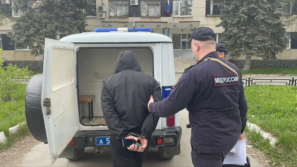 Подозреваемого в убийстве 30-летней Анны сажают в машину полиции. Фото © Telegram / Свердловская полиция