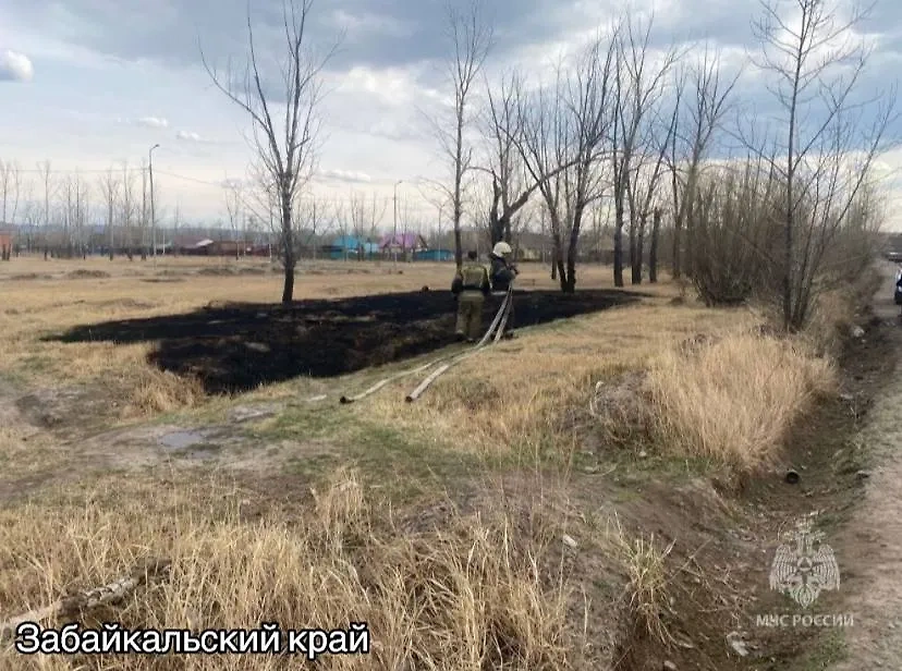 Огнеборцы ликвидировали возгорание сухой травы, которое устроил ребёнок. Фото © Telegram / МЧС России