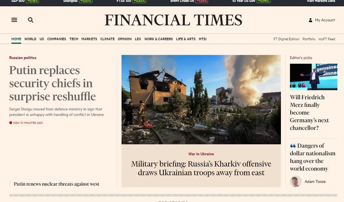 Financial Times — о смене главы Минобороны России. Фото © ft.com