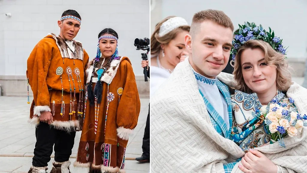 Кадры с массовой свадебной церемонии на выставке "Россия". Фото © Telegram / ЗАГС.Москва