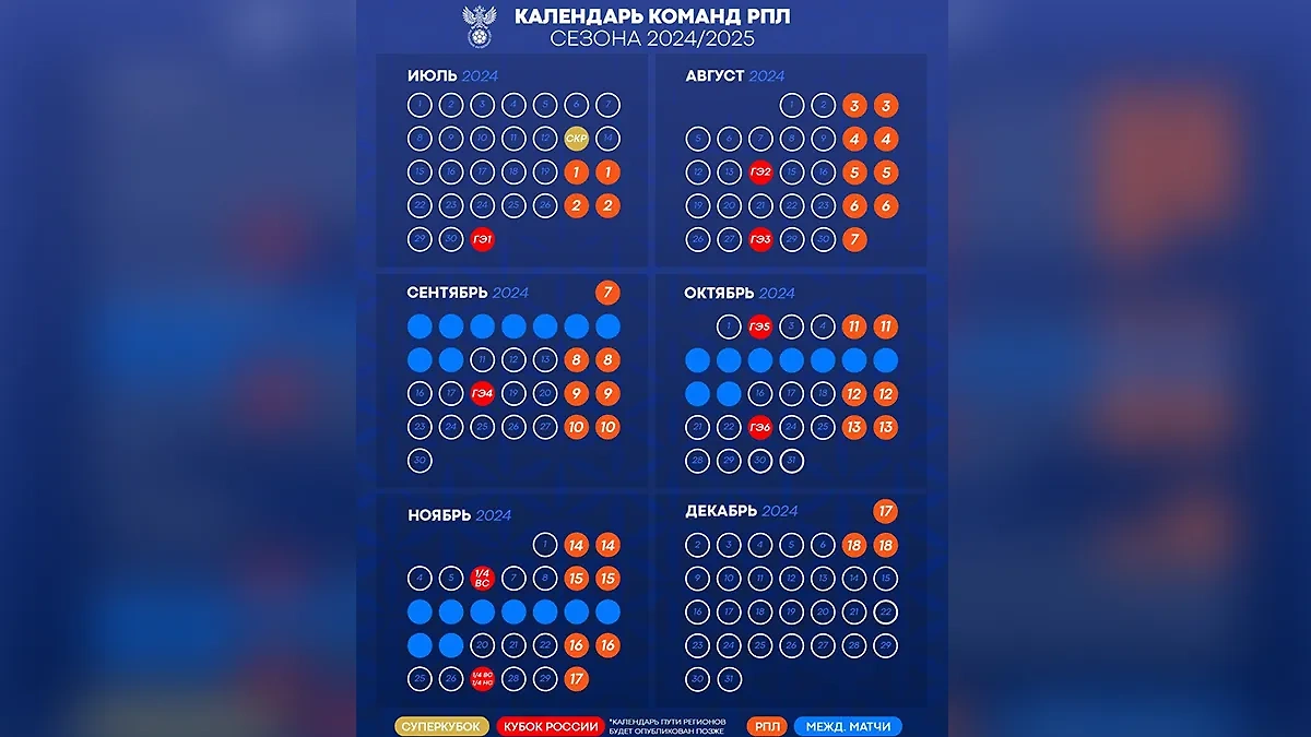 Календарь Мир – Российской премьер-лиги сезона 2024/2025. Фото © Telegram / РФС | Российский футбольный союз