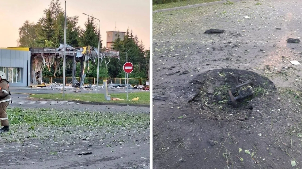 Заправка в Орловской области, пострадавшая при атаке БПЛА. Обложка © Telegram / "Подслушано Ливны" / VK / "Новости Малоархангельска и другое"