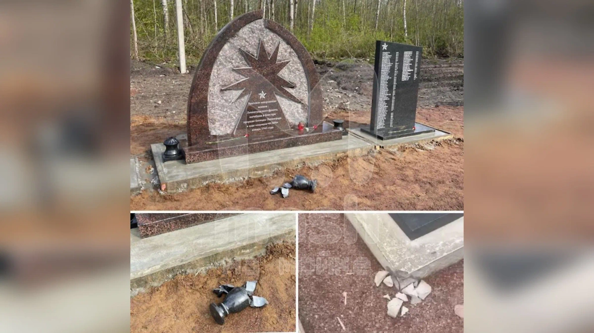 Неизвестные осквернили мемориал "Погибшим бойцам" в лесу ЛО. Обложка © Telegram / Mash на Мойке