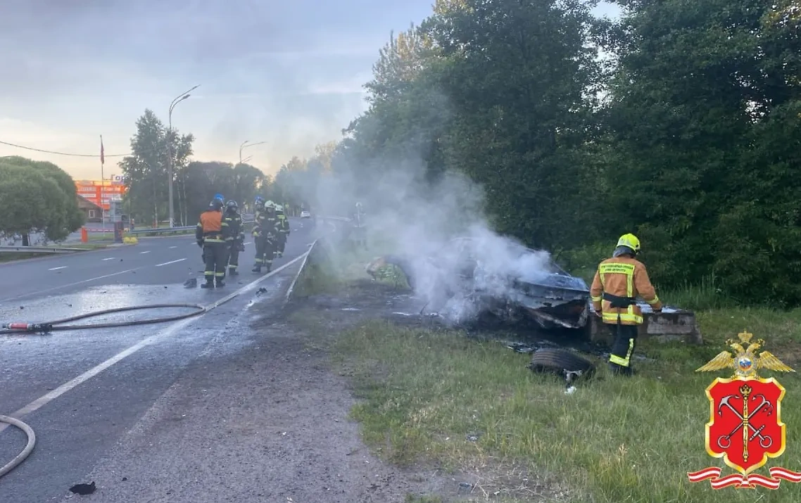 Три пассажира Audi А4 погибли в ночной аварии в Петербурге. Фото © Telegram / Петербургская полиция