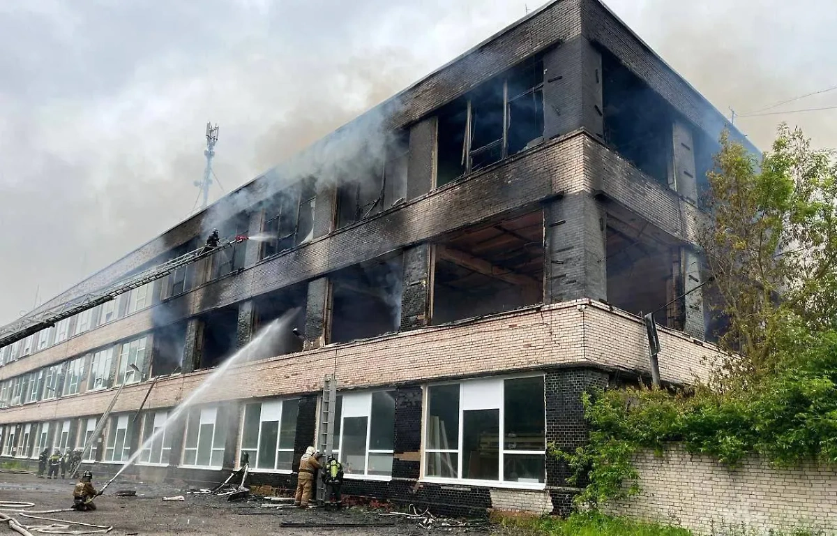 В Гатчине тушат производственное здание площадью 1,5 тысячи квадратных метров. Обложка © Telegram / МЧС России