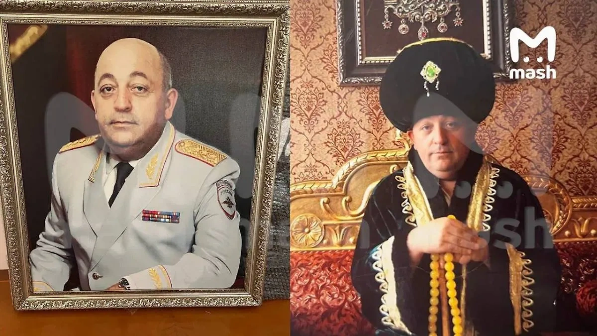 Полковник Хусей Узденов в образе султана и его портрет. Фото © Telegram / Mash
