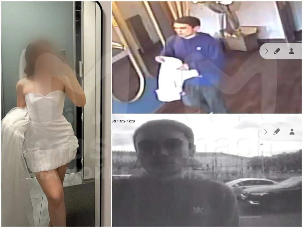 Похититель, который засветился на камерах видеонаблюдения, и невеста в том самом платье. Фото © Mash на Мойке