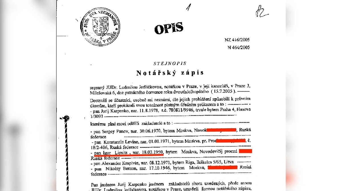 Скан-копия нотариальной записи, в которой указаны собственники фирмы Euro Estate s.r.o.