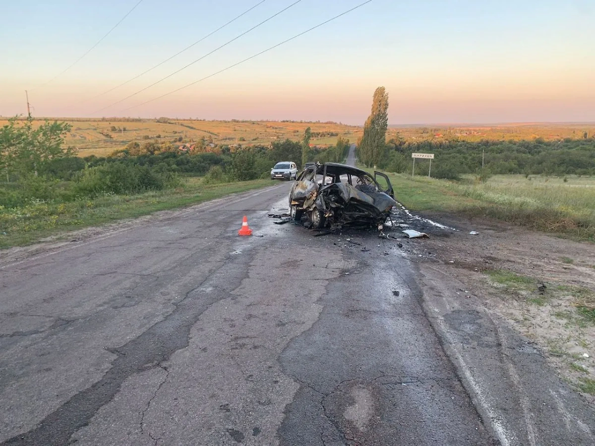 Снимок с места ДТП в Калачеевском районе Воронежской области, в результате которого погибли пять человек. Обложка © Telegram / Полиция Воронежской области