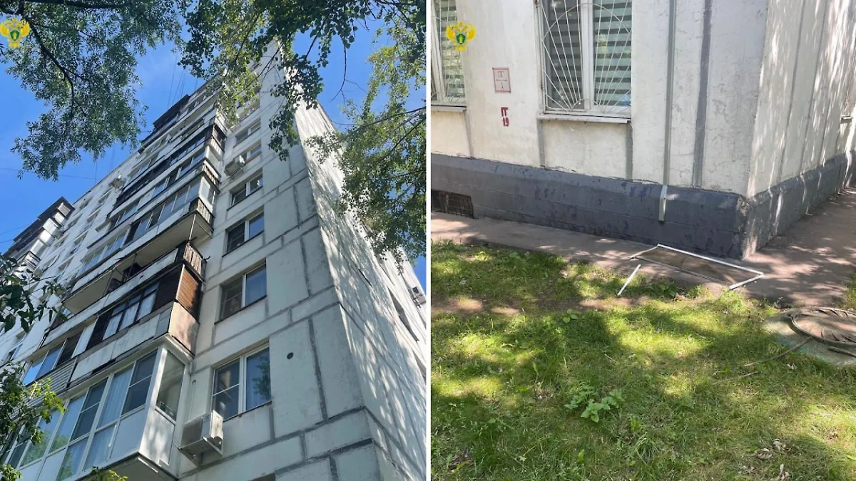 Место падения ребёнка из окна в Москве. Обложка © Telegram / ПРОКУРАТУРА МОСКВЫ