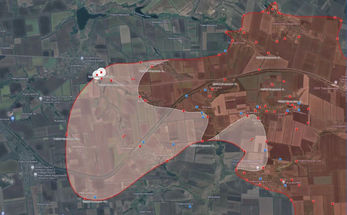 Передовые позиции Русской Армии в восточной части Гродовки (в районе Красноармейска). Фото © Telegram / Отряд Ковпака