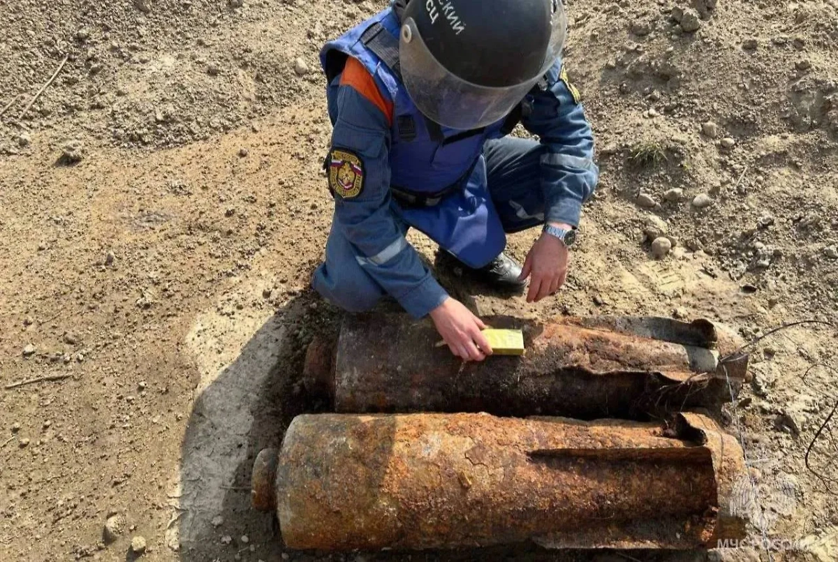 Две авиабомбы времён ВОВ обнаружены на даче в Калининградской области. Обложка © Telegram / МЧС России