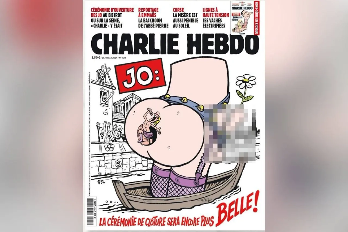 Карикатура о закрытии Олимпийских игр в Париже. Обложка © X / Charlie Hebdo