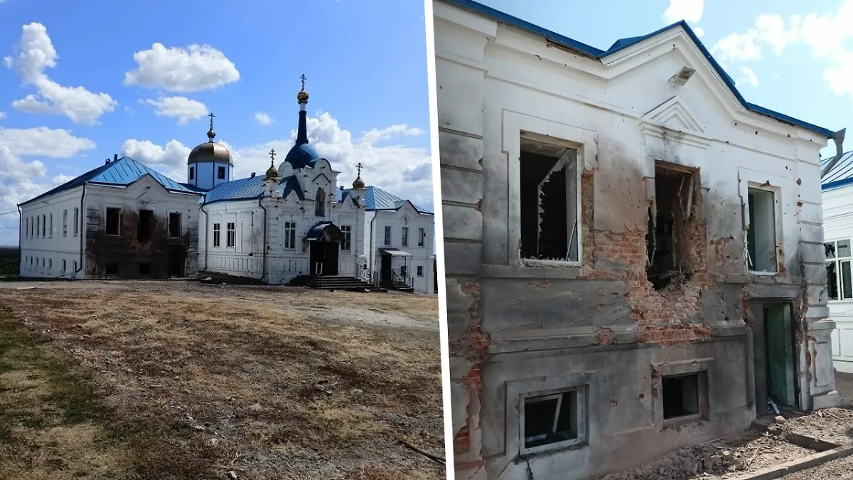 Главный собор Горнальского Свято-Николаевского Белогорского мужского монастыря у Суджи под Курском сгорел после обстрелов ВСУ. Обложка © Telegram / Суджа родная