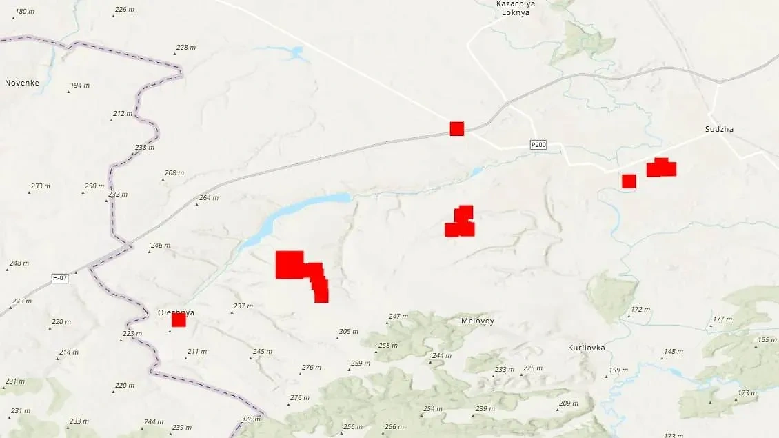 Карта пожаров в Курской области, где сейчас идут бои. Фото © Telegram / Портфель Генштаба