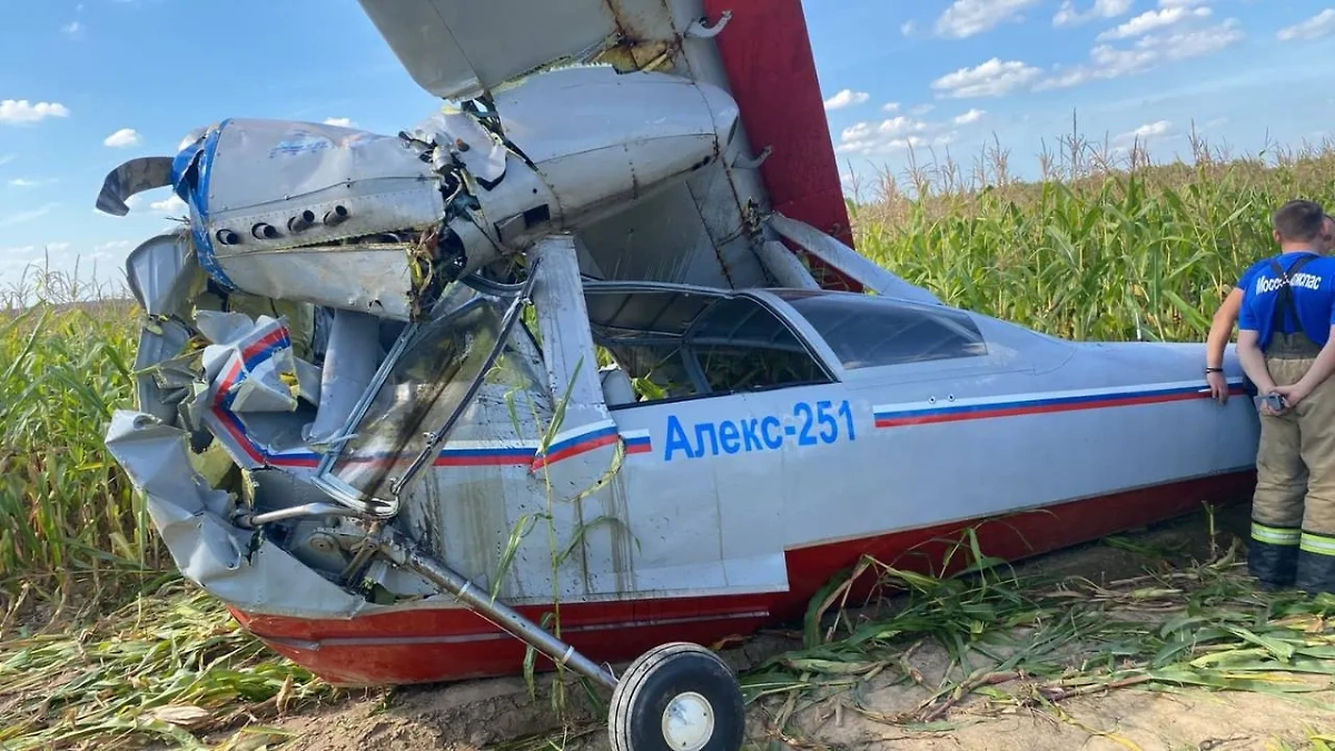 Потерпевший крушение в Подмосковье самолёт «Алекс-251». Фото © Telegram / Московская межрегиональная транспортная прокуратура