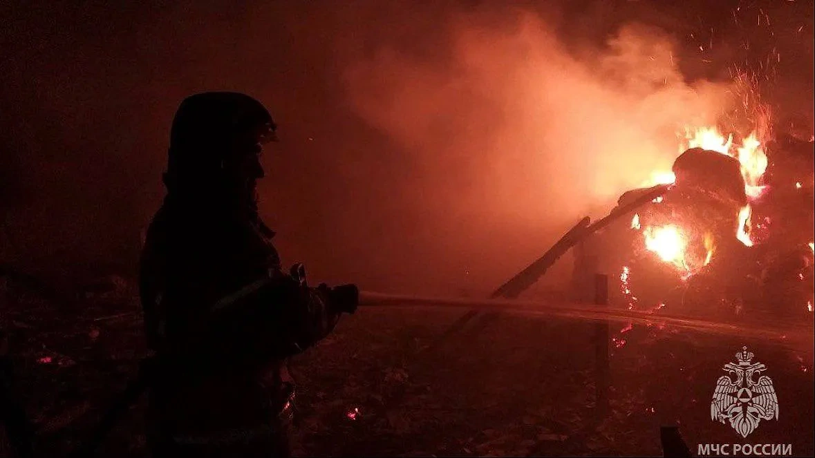 В посёлке Орловка огонь охватил животноводческую ферму на 1350 квадратных метрах. Фото © t.me / МЧС России