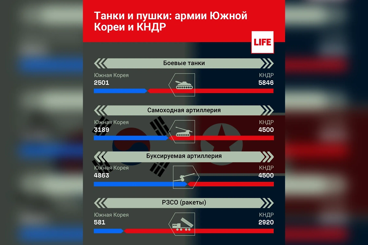 Сравнение танков и пушек армий Южной Кореи и КНДР. Инфографика © Life.ru