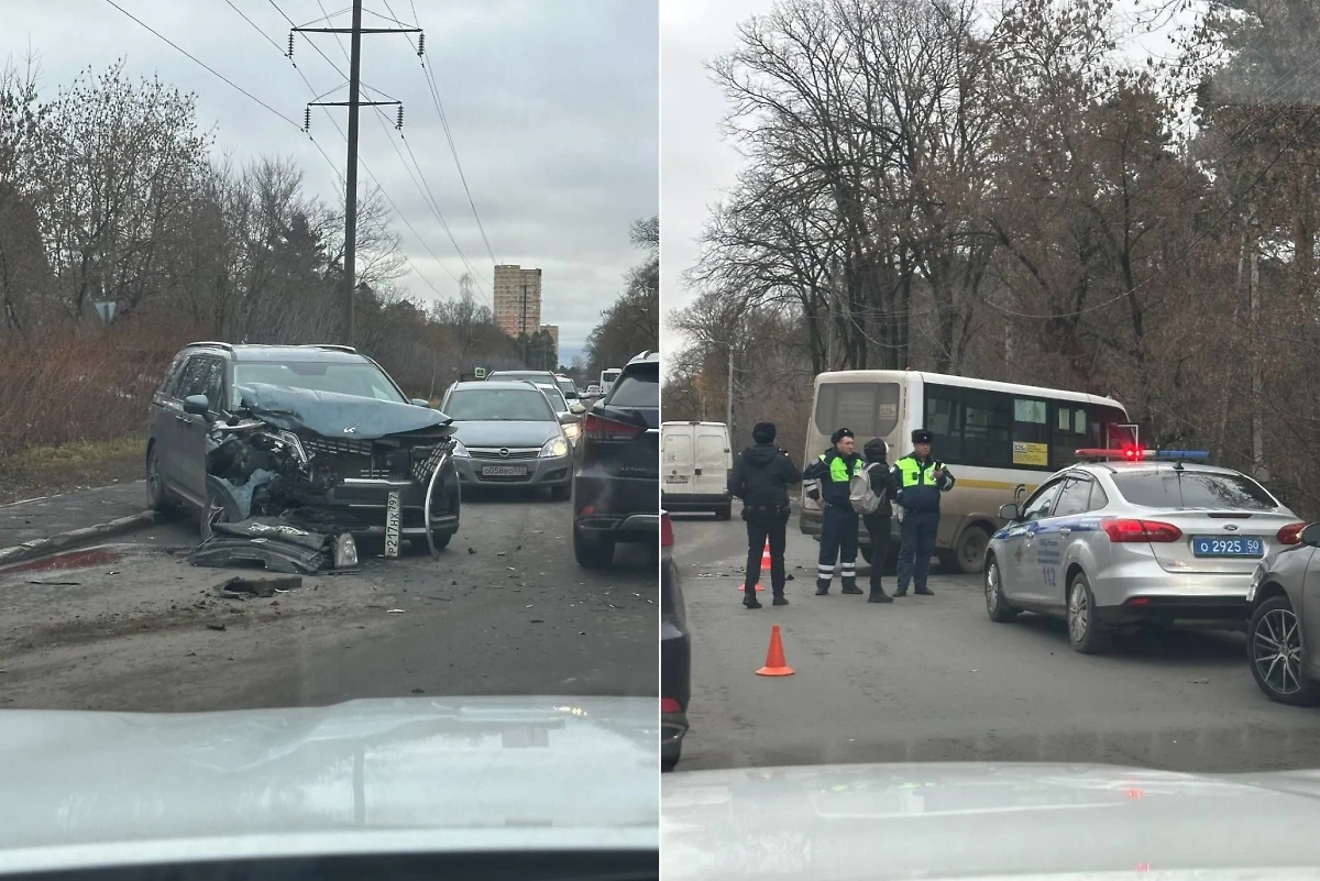 Место ДТП после погони в Подмосковье. Обложка © VK / Подслушано в Жуковском